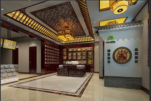 漳浦古朴典雅的中式茶叶店大堂设计效果图
